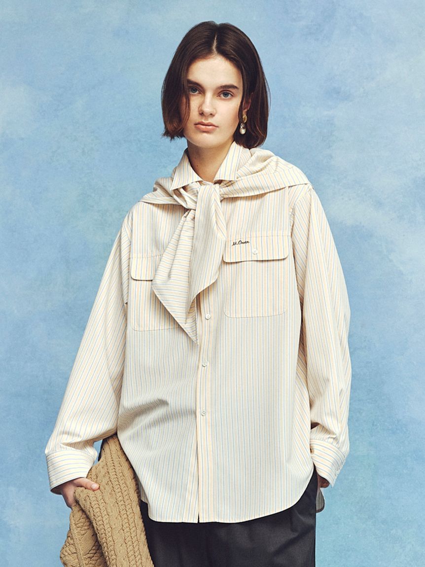 Mila Owen「スカーフ付きストライプワークシャツ」|シャツ・ブラウス|
