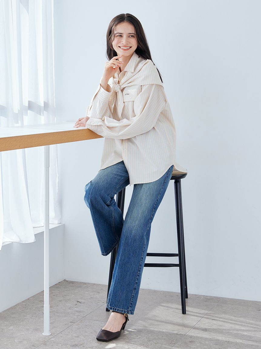 Mila Owen「スカーフ付きストライプワークシャツ」|シャツ・ブラウス|