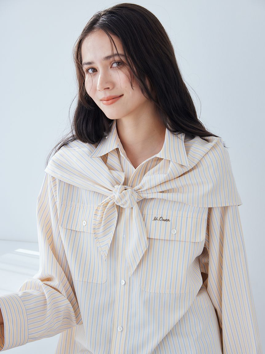 Mila Owen「スカーフ付きストライプワークシャツ」|シャツ・ブラウス|