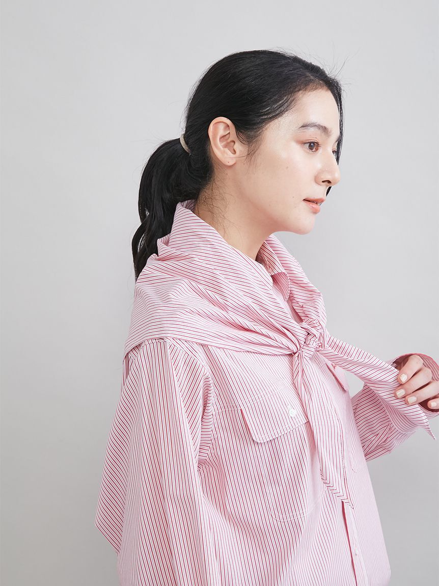 Mila Owen「スカーフ付きストライプワークシャツ」|シャツ・ブラウス|