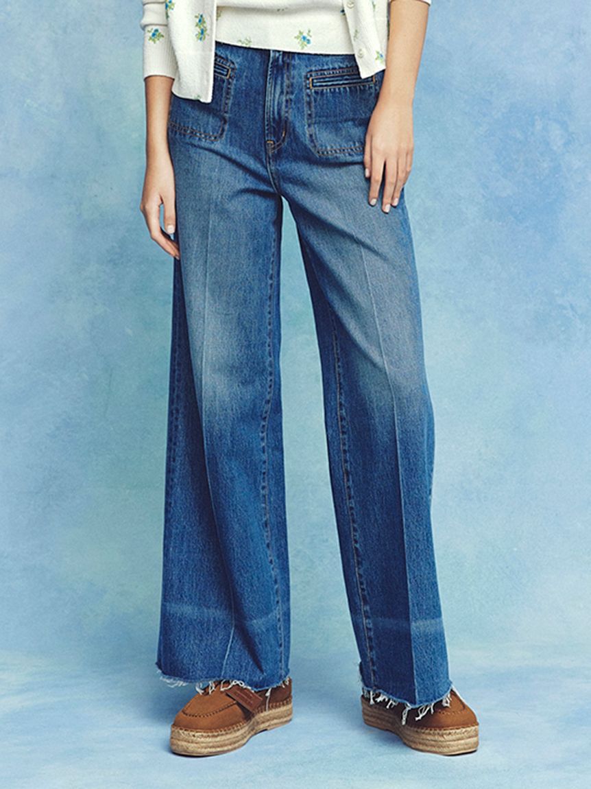 Mila Owen「玉縁ポケットセミフレアデニムパンツ」|デニム|