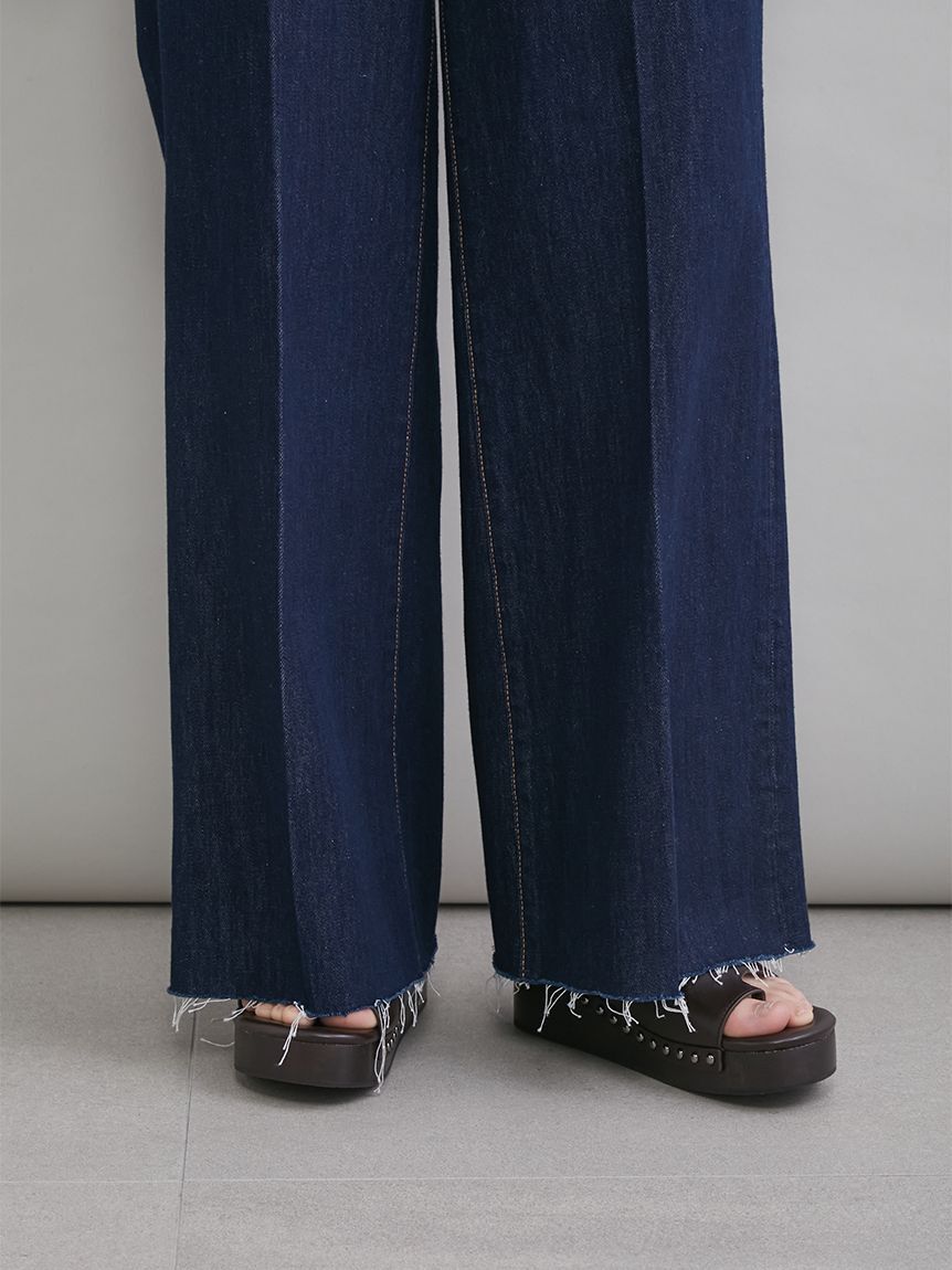 Mila Owen「玉縁ポケットセミフレアデニムパンツ」|デニム|