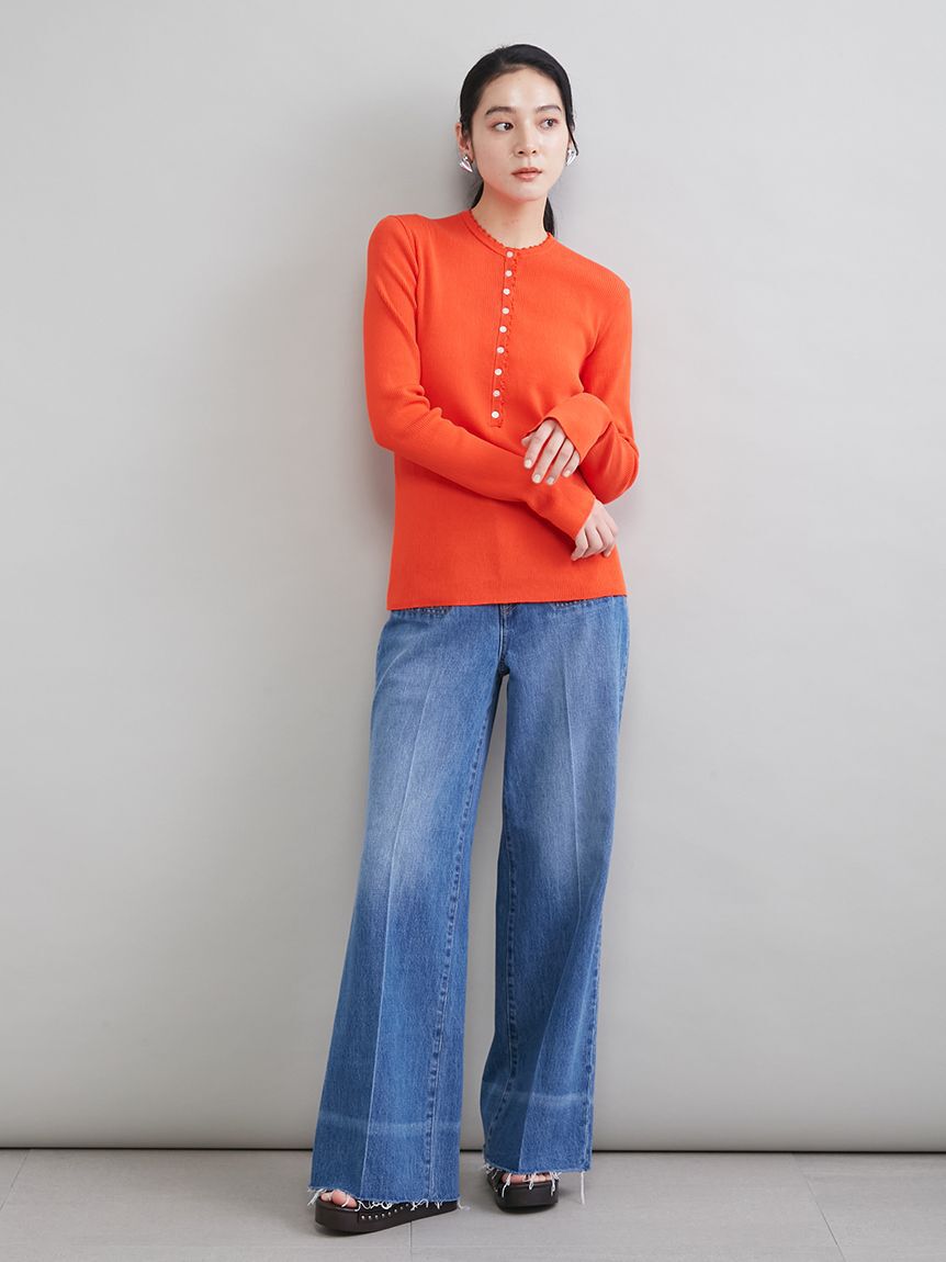 Mila Owen「玉縁ポケットセミフレアデニムパンツ」|デニム|