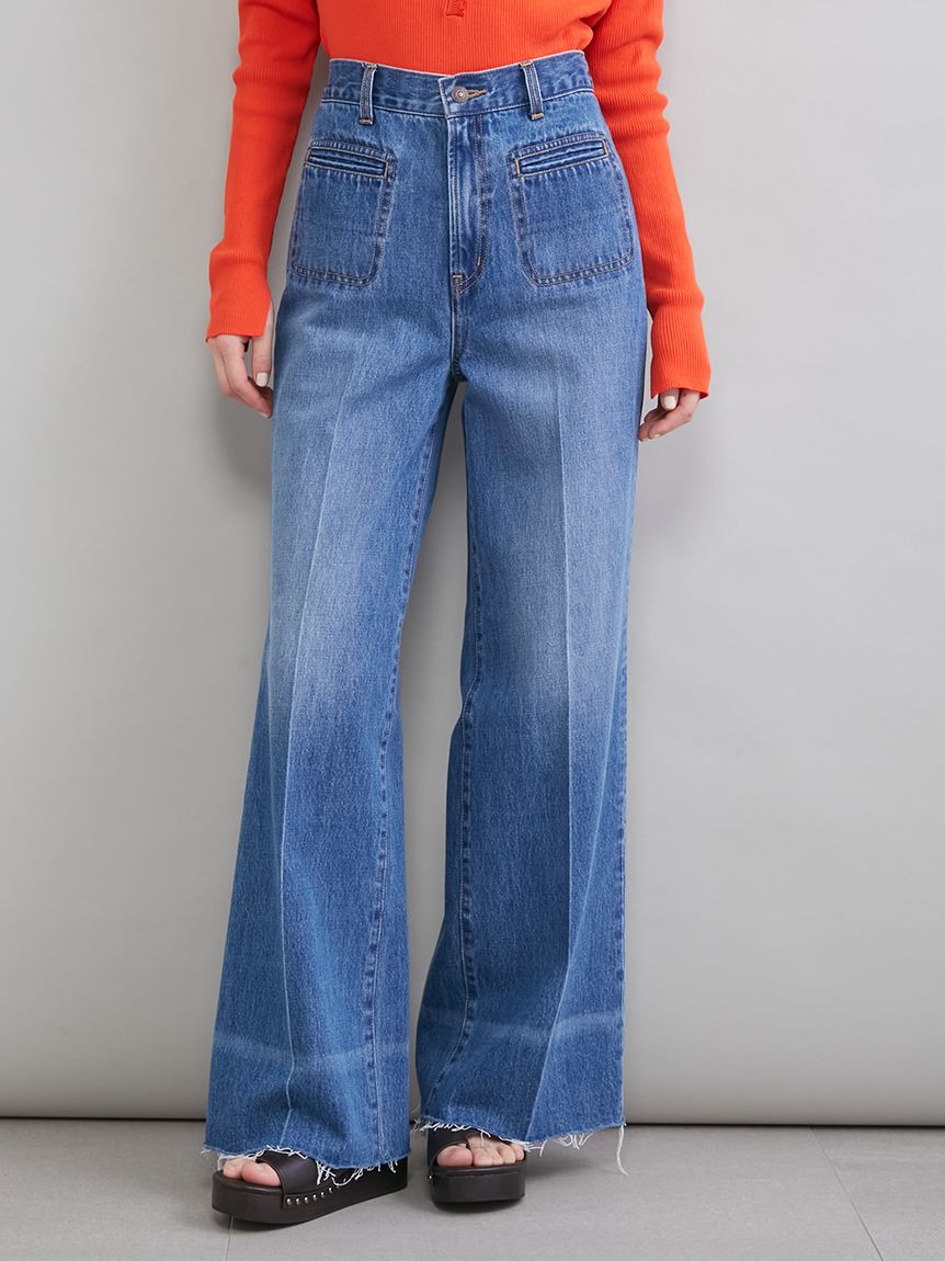 Mila Owen「玉縁ポケットセミフレアデニムパンツ」|デニム|