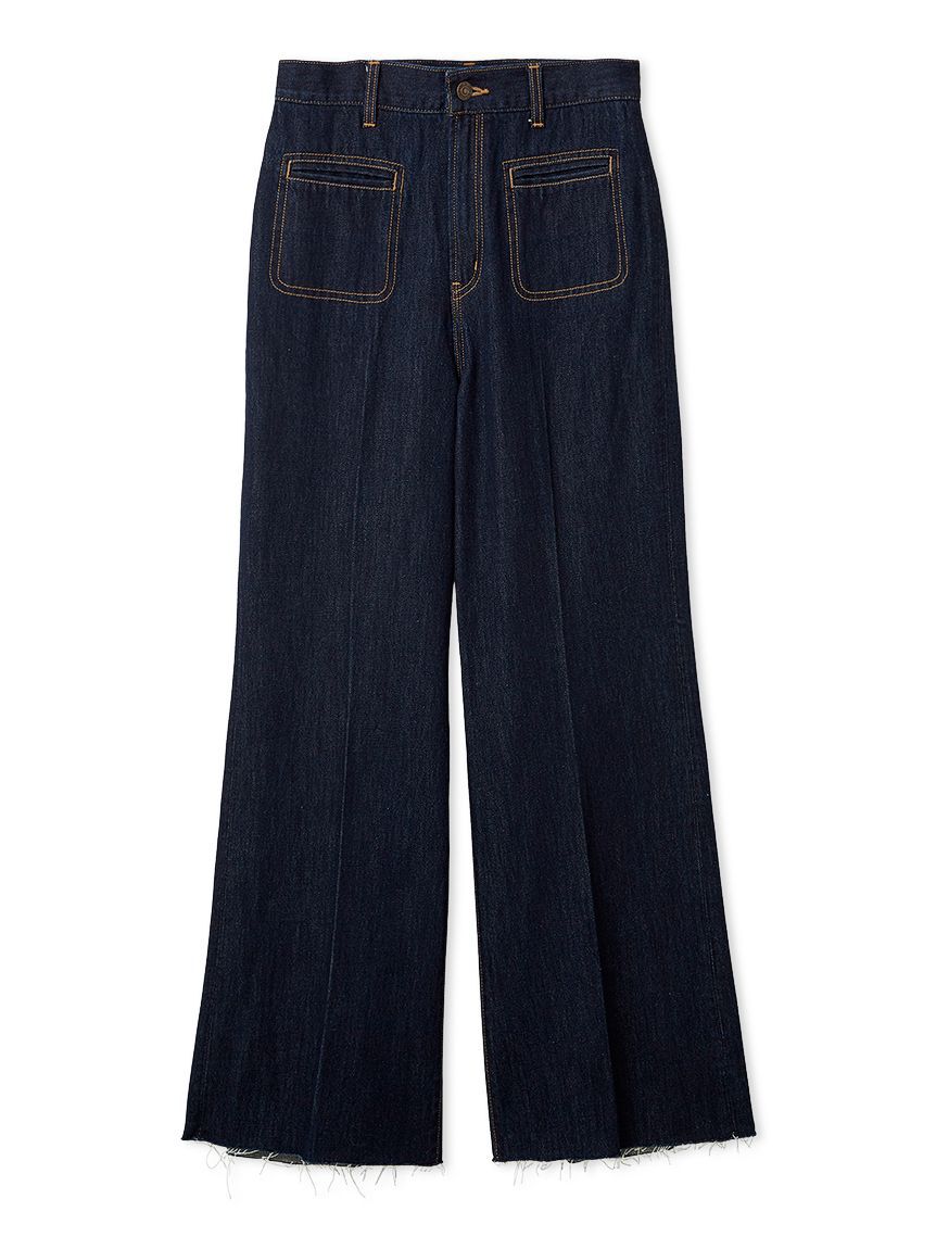 Mila Owen「玉縁ポケットセミフレアデニムパンツ」|デニム|