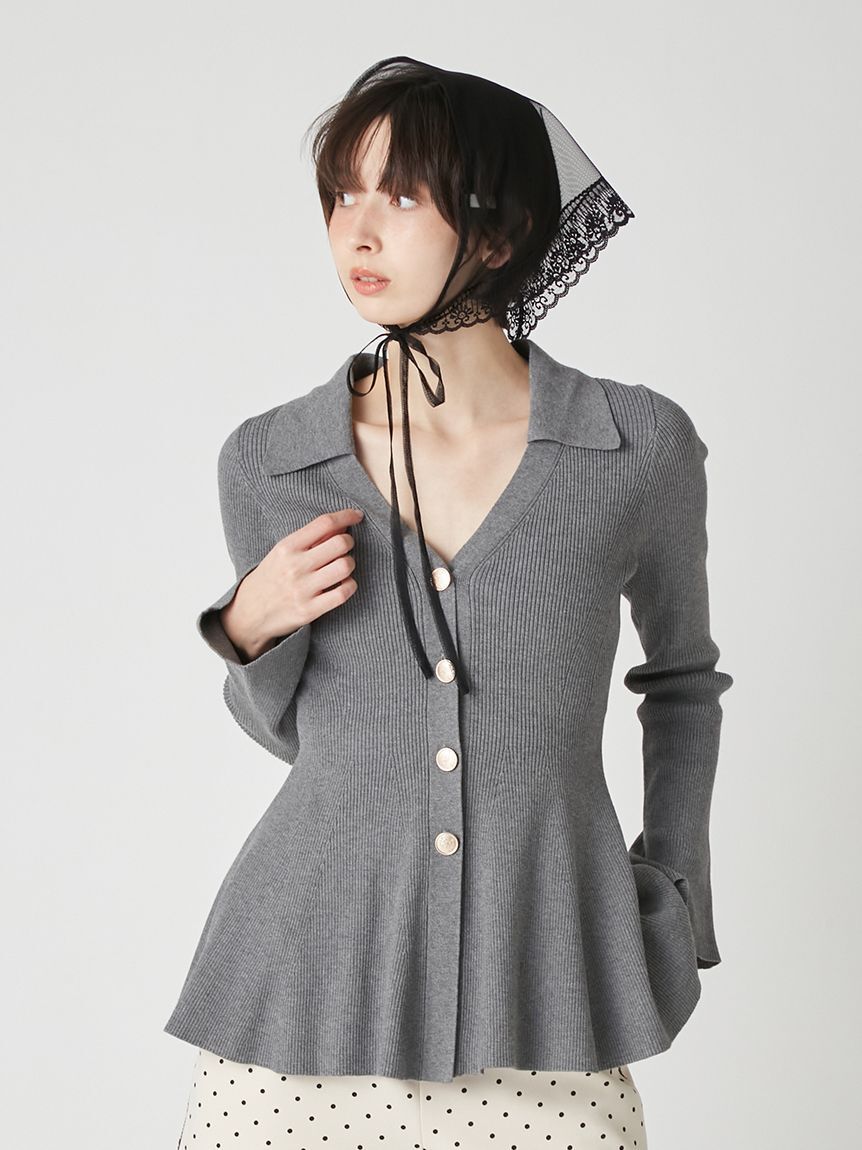 LILY BROWN「シャツディテールペプラムカーデ」|カーディガン|GRY