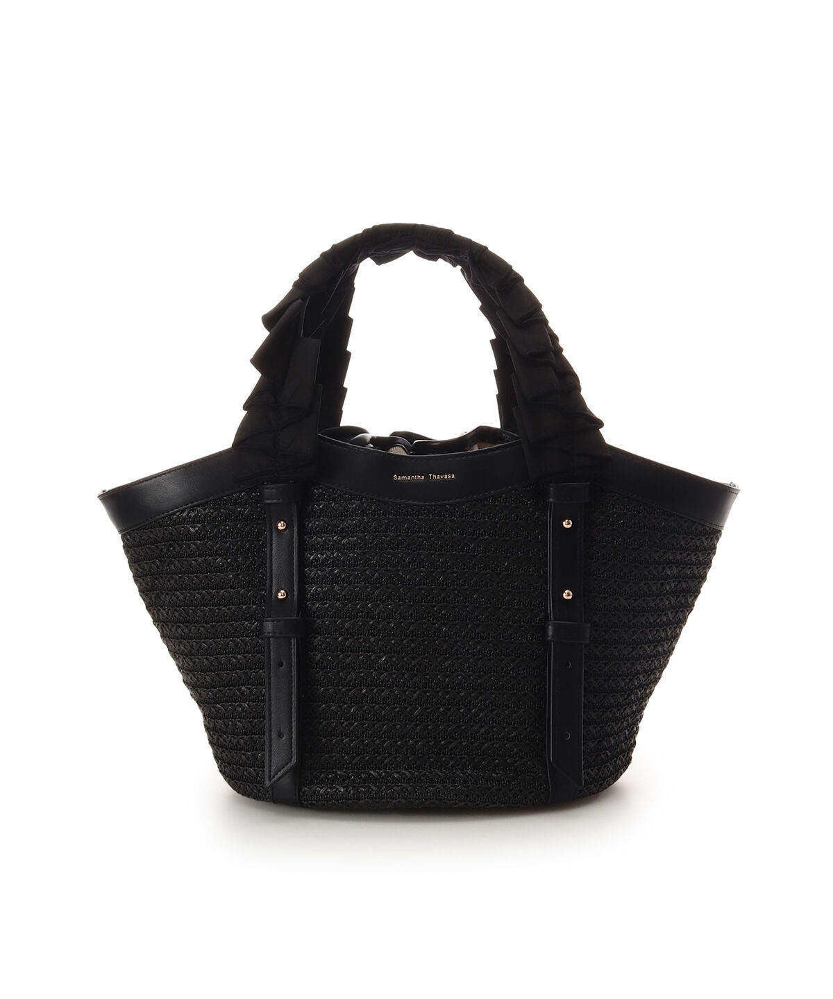 Samantha Thavasa「巾着付きフリルハンドルカゴバッグ」|ハンドバッグ|ブラック