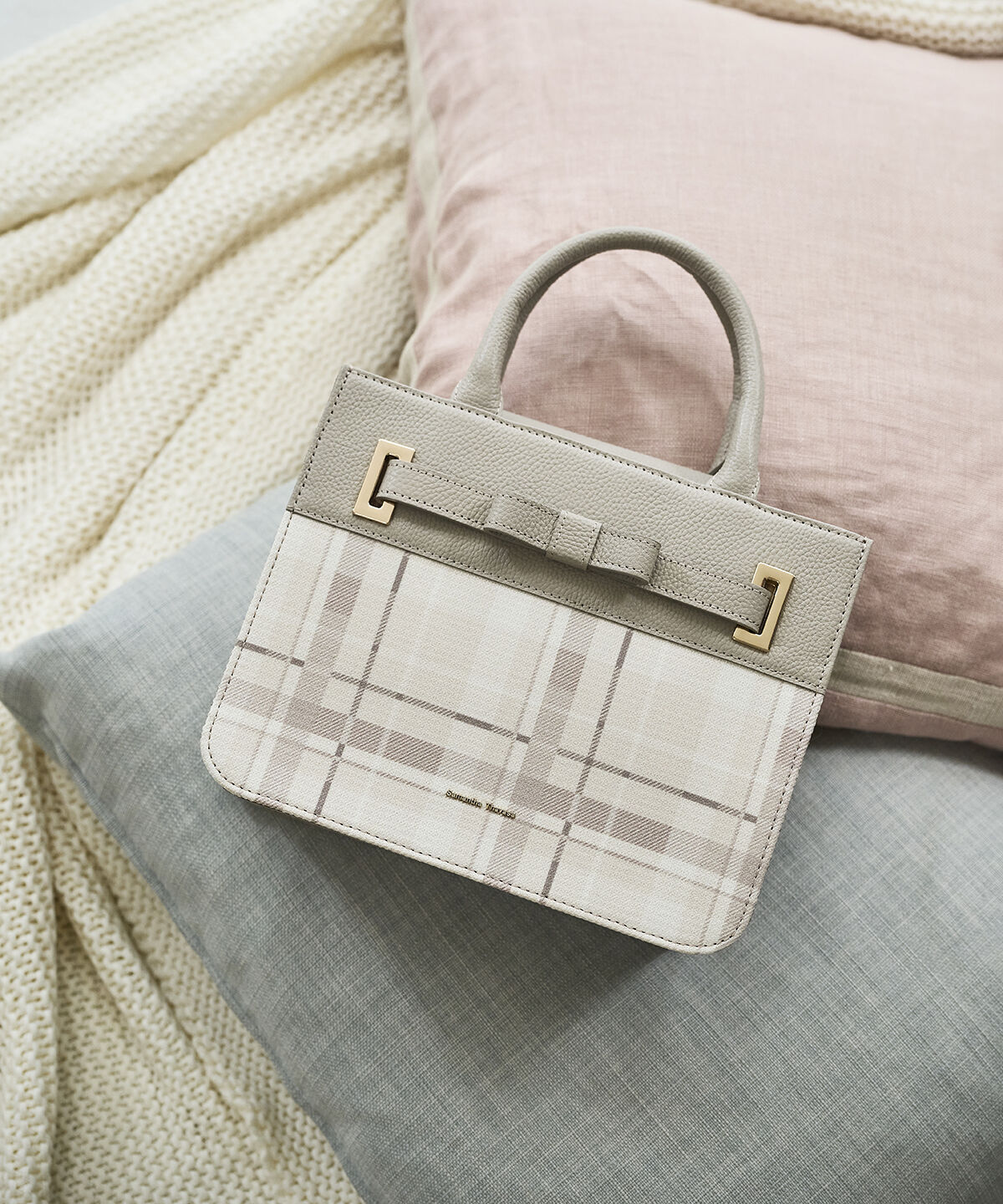 Samantha Thavasa「チェック柄エムシュシュⅢ トートバッグ」|トートバッグ|グレージュ