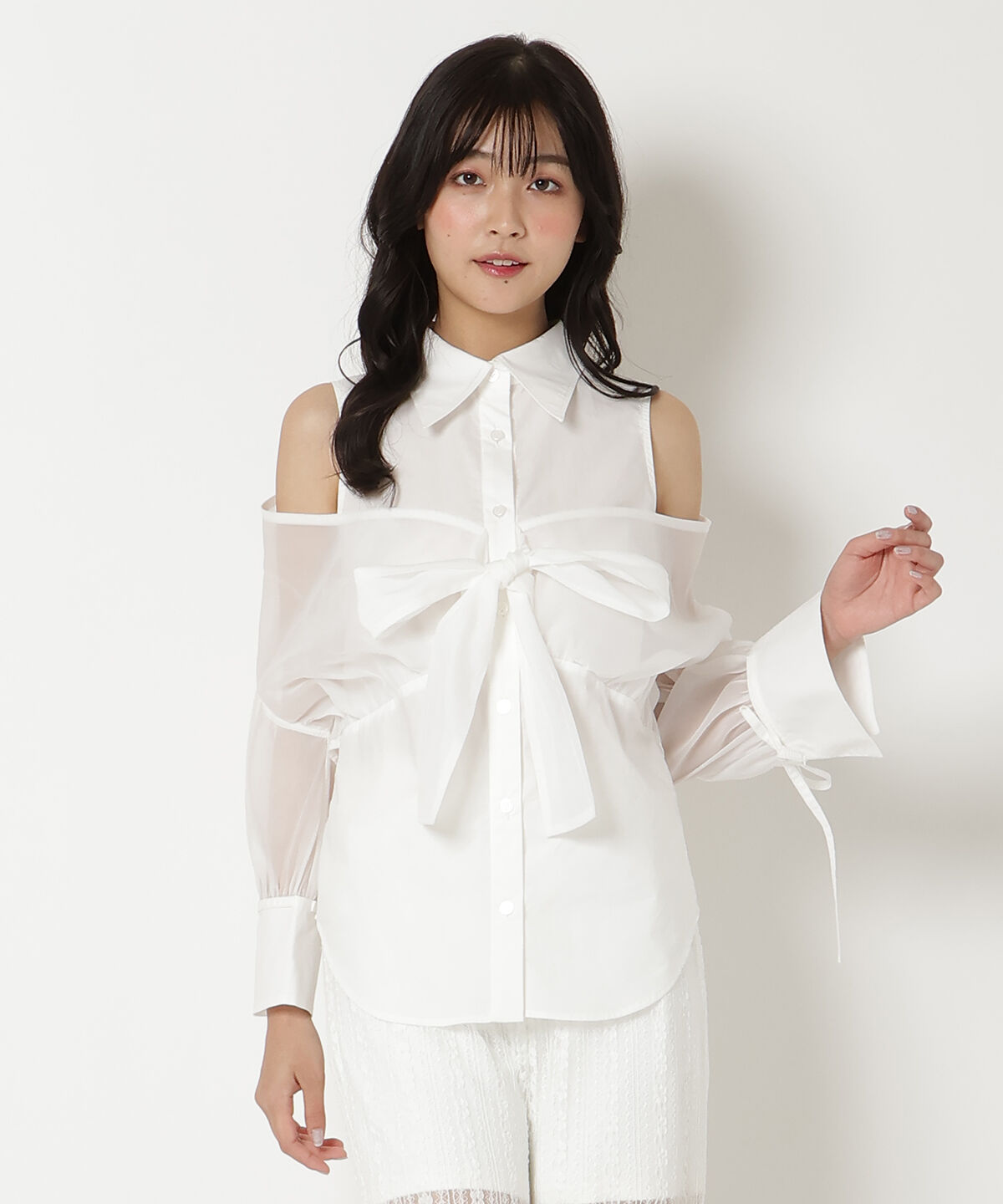 REDYAZEL「フロントリボンオフショルシャツ」|シャツ・ブラウス|