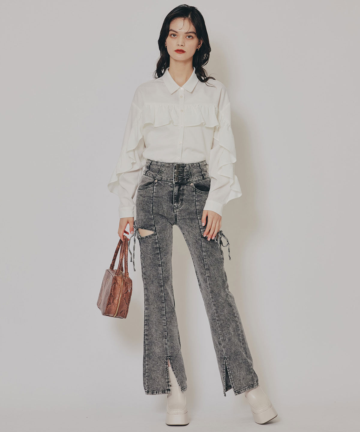 REDYAZEL「フリルラインストライプブラウス」|シャツ・ブラウス|