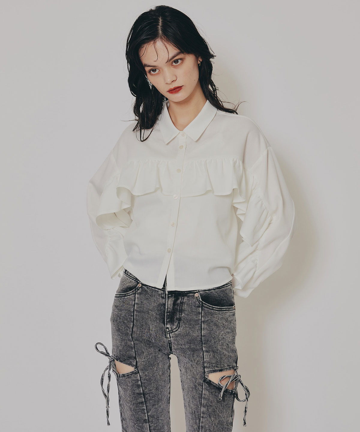 REDYAZEL「フリルラインストライプブラウス」|シャツ・ブラウス|