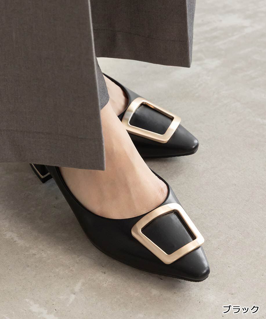  「スクエアゴールドパーツパンプス」|パンプス|ブラック