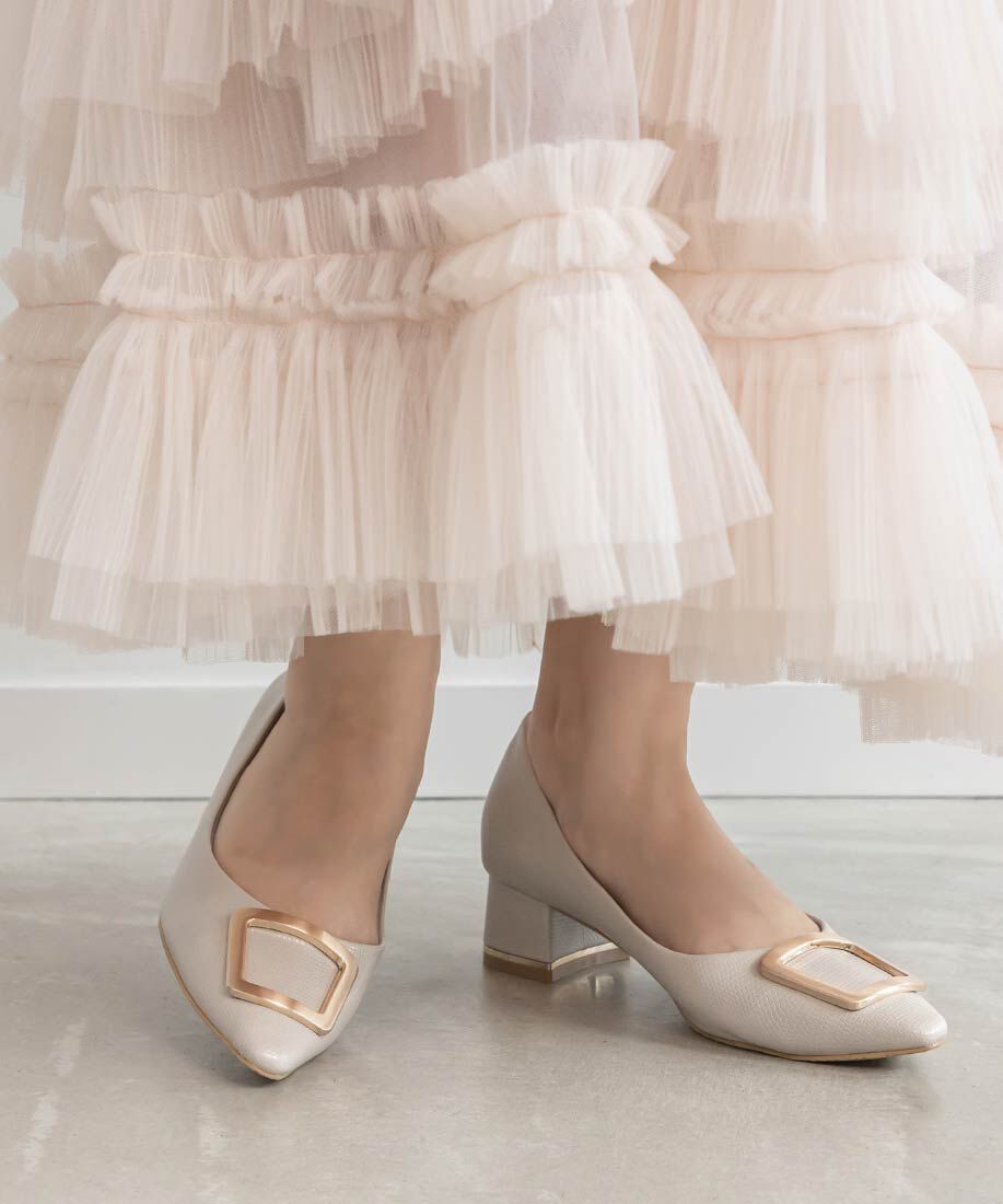  「スクエアゴールドパーツパンプス」|パンプス|