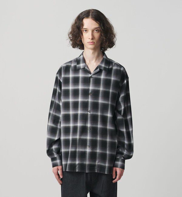 MONKEY TIME「コットン レーヨン オンブレ チェック オープンカラー シャツ」|シャツ・ブラウス|