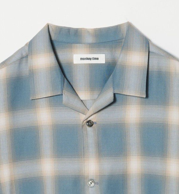 MONKEY TIME「コットン レーヨン オンブレ チェック オープンカラー シャツ」|シャツ・ブラウス|