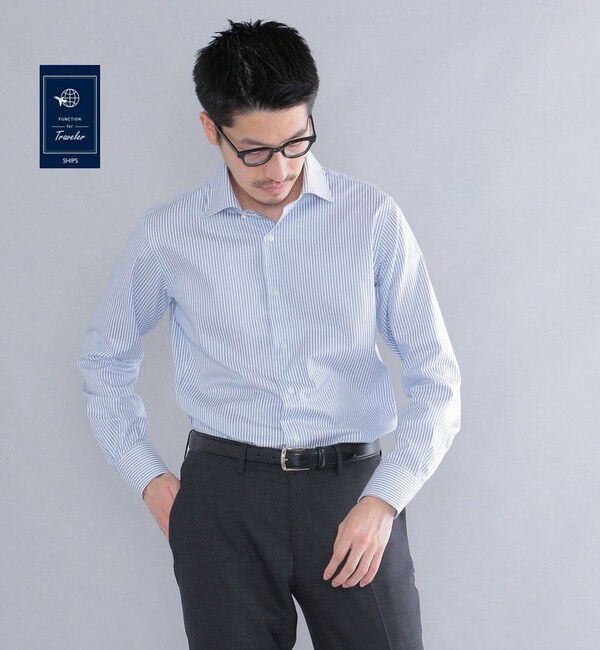 SHIPS「SHIPS: イージーアイロン ロンスト ワイドカラー シャツ」|シャツ・ブラウス|スカイブルー