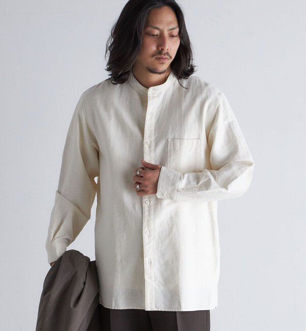 SHIPS「SHIPS: バンドカラー コットン ラミー シャツ アウター」|シャツ・ブラウス|ナチュラル