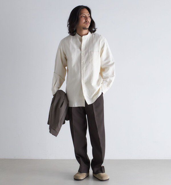 SHIPS「SHIPS: バンドカラー コットン ラミー シャツ アウター」|シャツ・ブラウス|