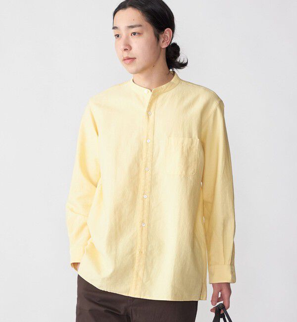 SHIPS「SHIPS: バンドカラー コットン ラミー シャツ アウター」|シャツ・ブラウス|イエロー