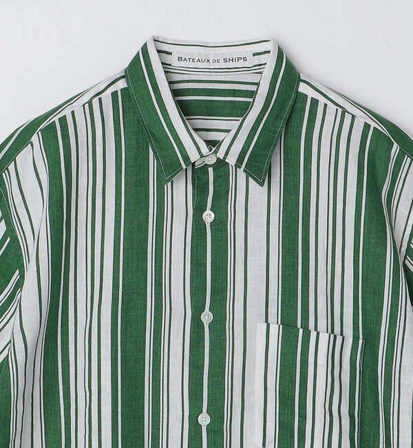 SHIPS「BATEAUX DE SHIPS: リネン ストライプ プリント レギュラーカラー 半袖シャツ」|シャツ・ブラウス|
