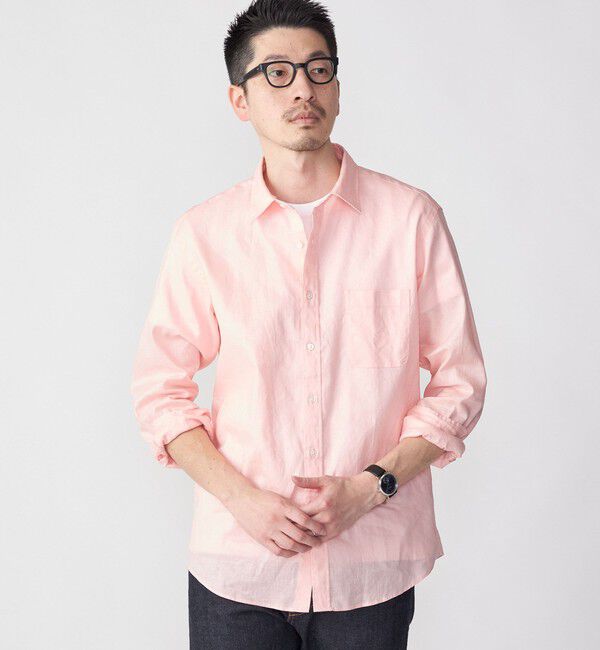 SHIPS「SHIPS: SOLOTEX(R) リネン レギュラーカラー シャツ」|シャツ・ブラウス|ピンク