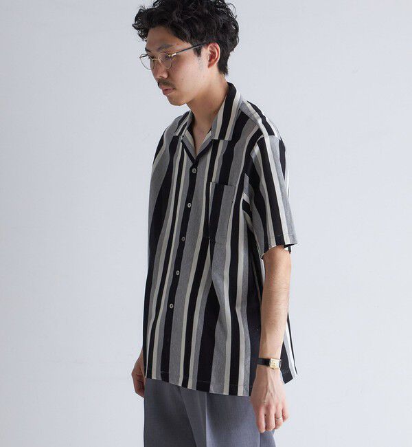 SHIPS「SHIPS:  ハニカム ストライプ オープンカラー シャツ」|シャツ・ブラウス|