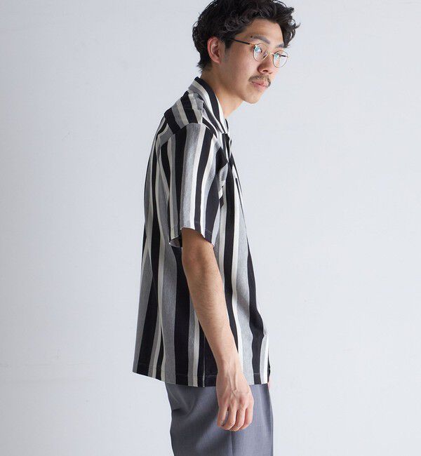 SHIPS「SHIPS:  ハニカム ストライプ オープンカラー シャツ」|シャツ・ブラウス|