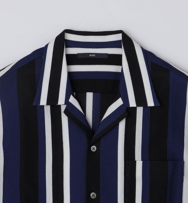 SHIPS「SHIPS:  ハニカム ストライプ オープンカラー シャツ」|シャツ・ブラウス|