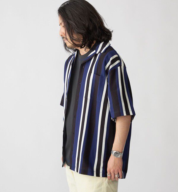 SHIPS「SHIPS:  ハニカム ストライプ オープンカラー シャツ」|シャツ・ブラウス|