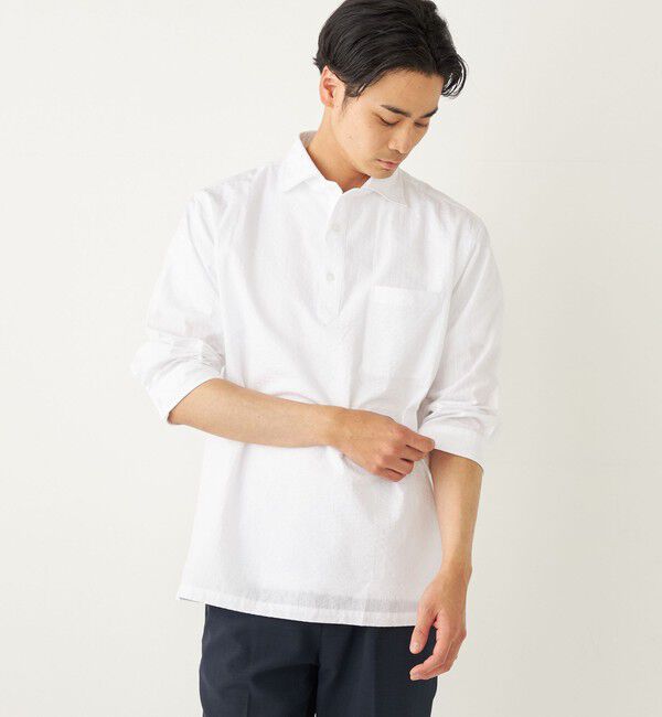 SHIPS Colors 「SHIPS Colors:〈洗濯機可能〉シアーサッカー スキッパー 7分袖 シャツ」|シャツ・ブラウス|