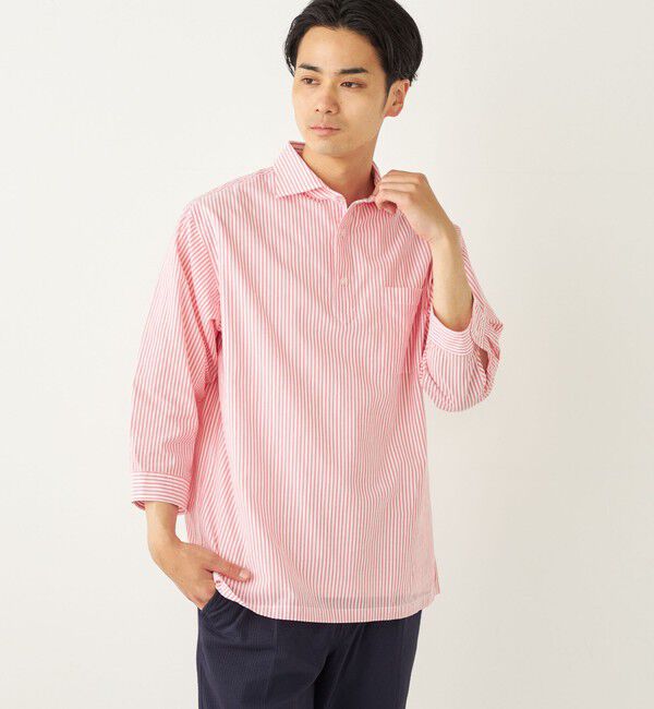 SHIPS Colors 「SHIPS Colors:〈洗濯機可能〉シアーサッカー スキッパー 7分袖 シャツ」|シャツ・ブラウス|レッド