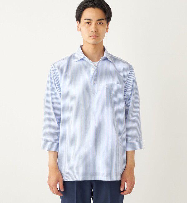 SHIPS Colors 「SHIPS Colors:〈洗濯機可能〉シアーサッカー スキッパー 7分袖 シャツ」|シャツ・ブラウス|