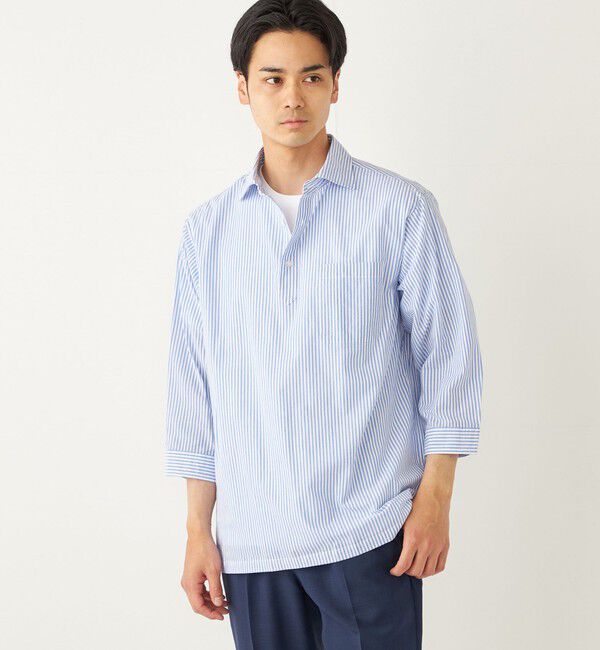 SHIPS Colors 「SHIPS Colors:〈洗濯機可能〉シアーサッカー スキッパー 7分袖 シャツ」|シャツ・ブラウス|