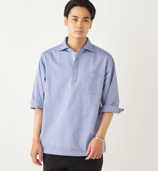 SHIPS Colors 「SHIPS Colors:〈洗濯機可能〉シアーサッカー スキッパー 7分袖 シャツ」|シャツ・ブラウス|