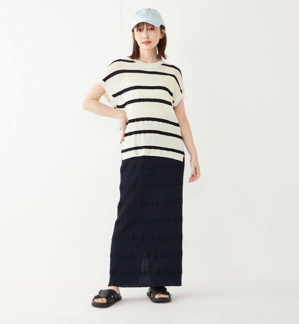 SHIPS Colors 「SHIPS Colors:〈手洗い可能〉変わり編み フレンチスリーブ ニット」|ニット・セーター|