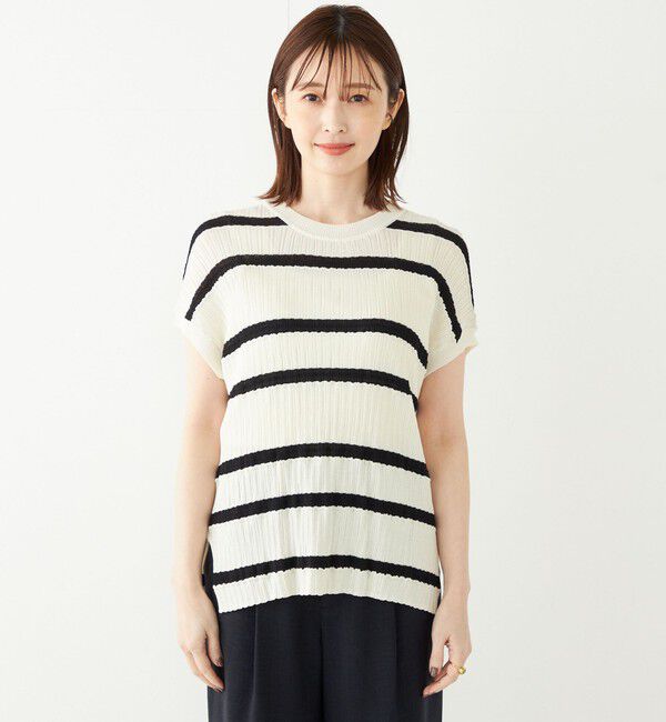 SHIPS Colors 「SHIPS Colors:〈手洗い可能〉変わり編み フレンチスリーブ ニット」|ニット・セーター|