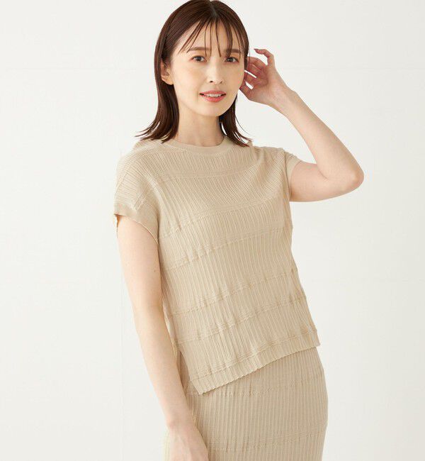 SHIPS Colors 「SHIPS Colors:〈手洗い可能〉変わり編み フレンチスリーブ ニット」|ニット・セーター|