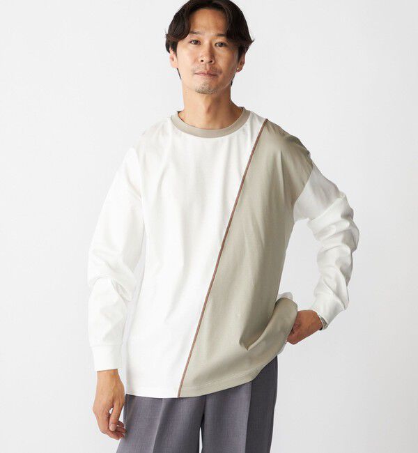 SHIPS「SHIPS: カラースラント パネル 長袖 Tシャツ」|Tシャツ・カットソー|オフホワイト