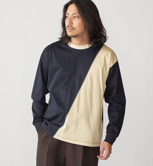 SHIPS「SHIPS: カラースラント パネル 長袖 Tシャツ」|Tシャツ・カットソー|ネイビー