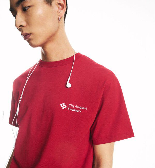 SHIPS「City Ambient Products: スタンダード ロゴ プリント Tシャツ」|Tシャツ・カットソー|レッド