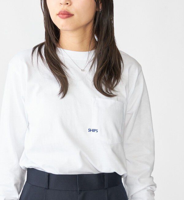 SHIPS「【WEB限定】SHIPS: マイクロ SHIPSロゴ ポケット ロングスリーブ Tシャツ (ロンT)」|Tシャツ・カットソー|