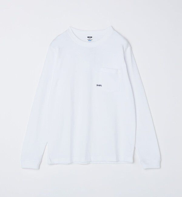 SHIPS「【WEB限定】SHIPS: マイクロ SHIPSロゴ ポケット ロングスリーブ Tシャツ (ロンT)」|Tシャツ・カットソー|