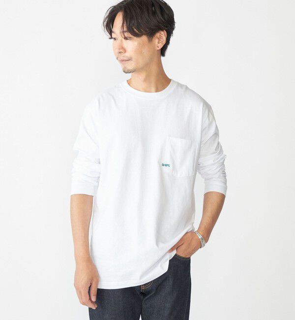 SHIPS「【WEB限定】SHIPS: マイクロ SHIPSロゴ ポケット ロングスリーブ Tシャツ (ロンT)」|Tシャツ・カットソー|