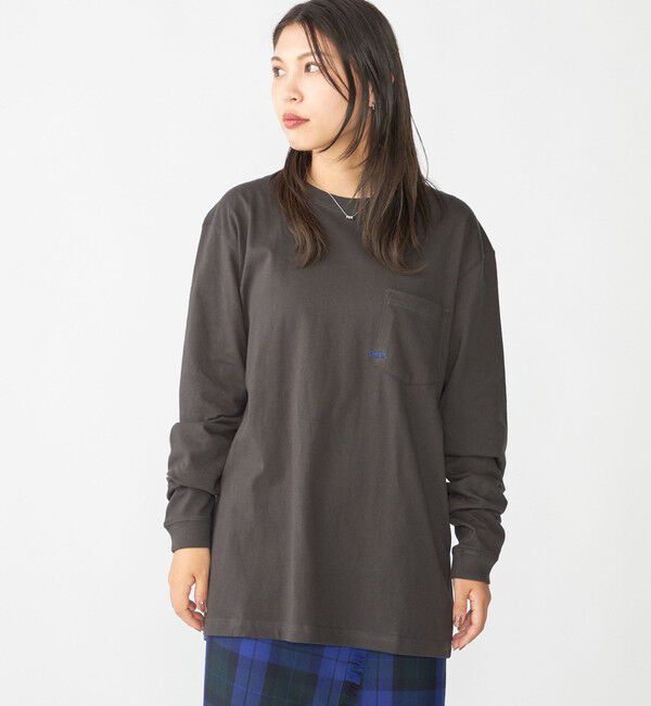 SHIPS「【WEB限定】SHIPS: マイクロ SHIPSロゴ ポケット ロングスリーブ Tシャツ (ロンT)」|Tシャツ・カットソー|ダークグレー