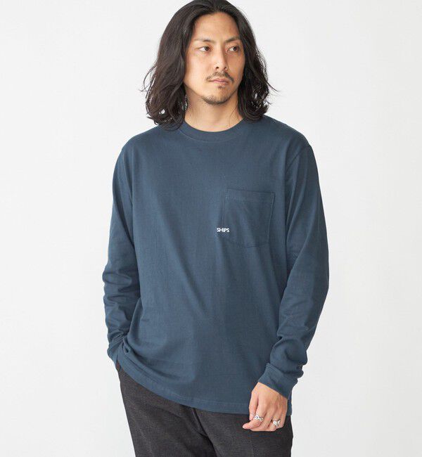 SHIPS「【WEB限定】SHIPS: マイクロ SHIPSロゴ ポケット ロングスリーブ Tシャツ (ロンT)」|Tシャツ・カットソー|