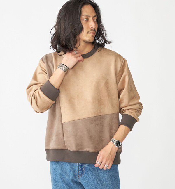 SHIPS「SHIPS:〈洗濯機可能〉パネル ポリエステル スエード ドッキング  ロングスリーブ Tシャツ」|プルオーバー|