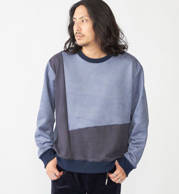 SHIPS「SHIPS:〈洗濯機可能〉パネル ポリエステル スエード ドッキング  ロングスリーブ Tシャツ」|プルオーバー|