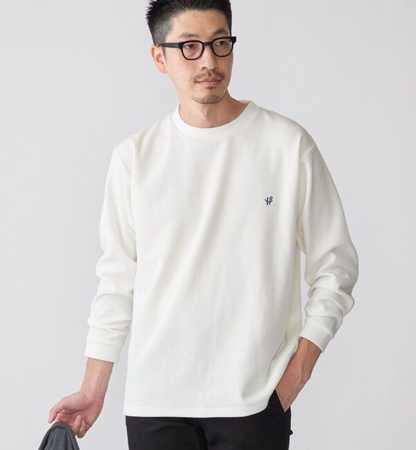 SHIPS「【WEB限定】SHIPS:〈抗菌・防臭〉ワンポイント ロゴ バーズアイ クルーネック 長袖 Tシャツ」|Tシャツ・カットソー|ホワイト