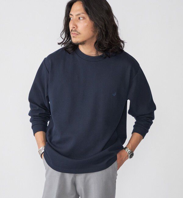 SHIPS「【WEB限定】SHIPS:〈抗菌・防臭〉ワンポイント ロゴ バーズアイ クルーネック 長袖 Tシャツ」|Tシャツ・カットソー|