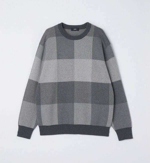 SHIPS「SHIPS:〈手洗い可能〉コットン カシミヤ チェック クルーネック ニット」|ニット・セーター|